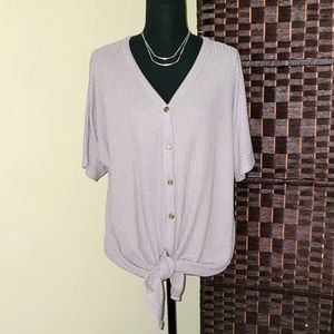 Taupe Button-Front Tie Top